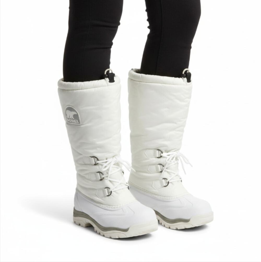 SOREL Snowlion Insulated Knee High Winter Boots Sz 9 White Cozy Stylish Durable
